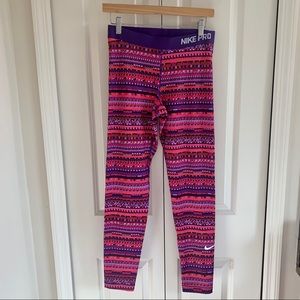 Nike Pro Pink & Purple Aztec Dri-Fit Leggings Lrg
